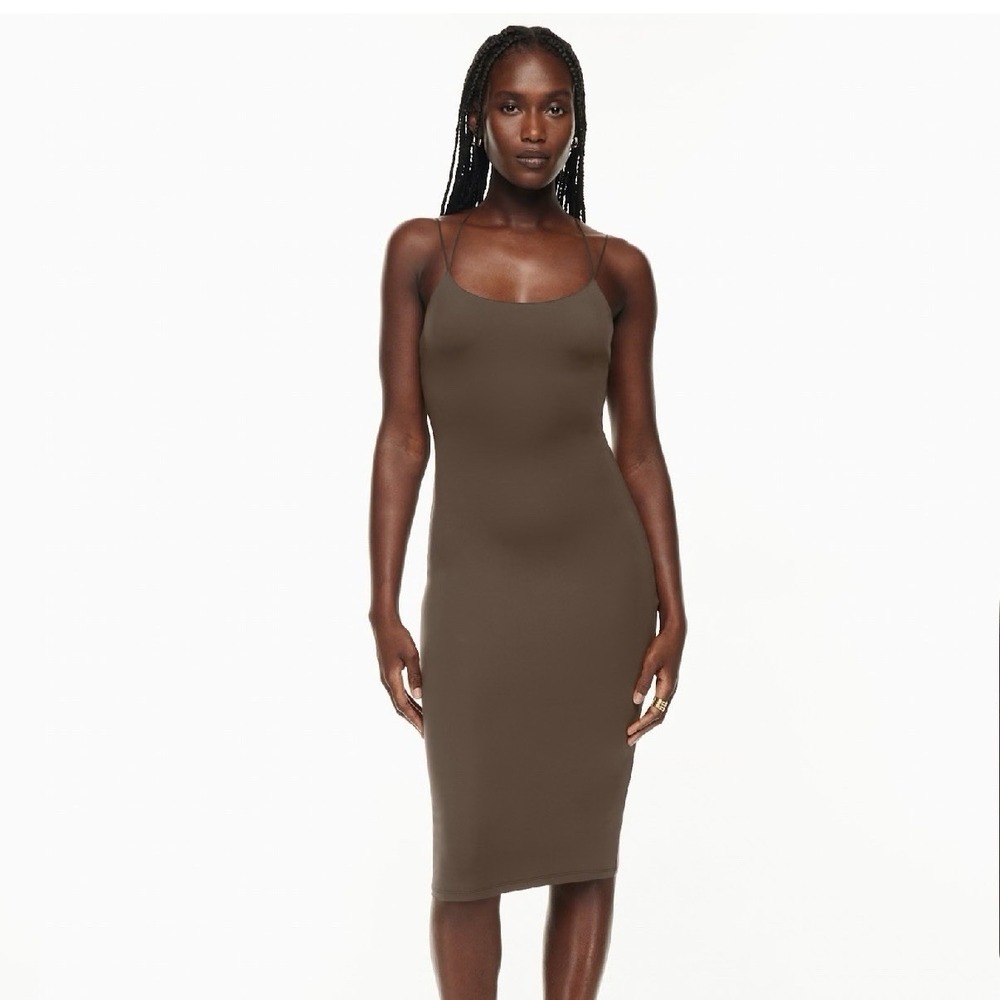 Aritzia Babaton Sculpt Contour Knit Tube midi Dress Strappy Brown Size XS